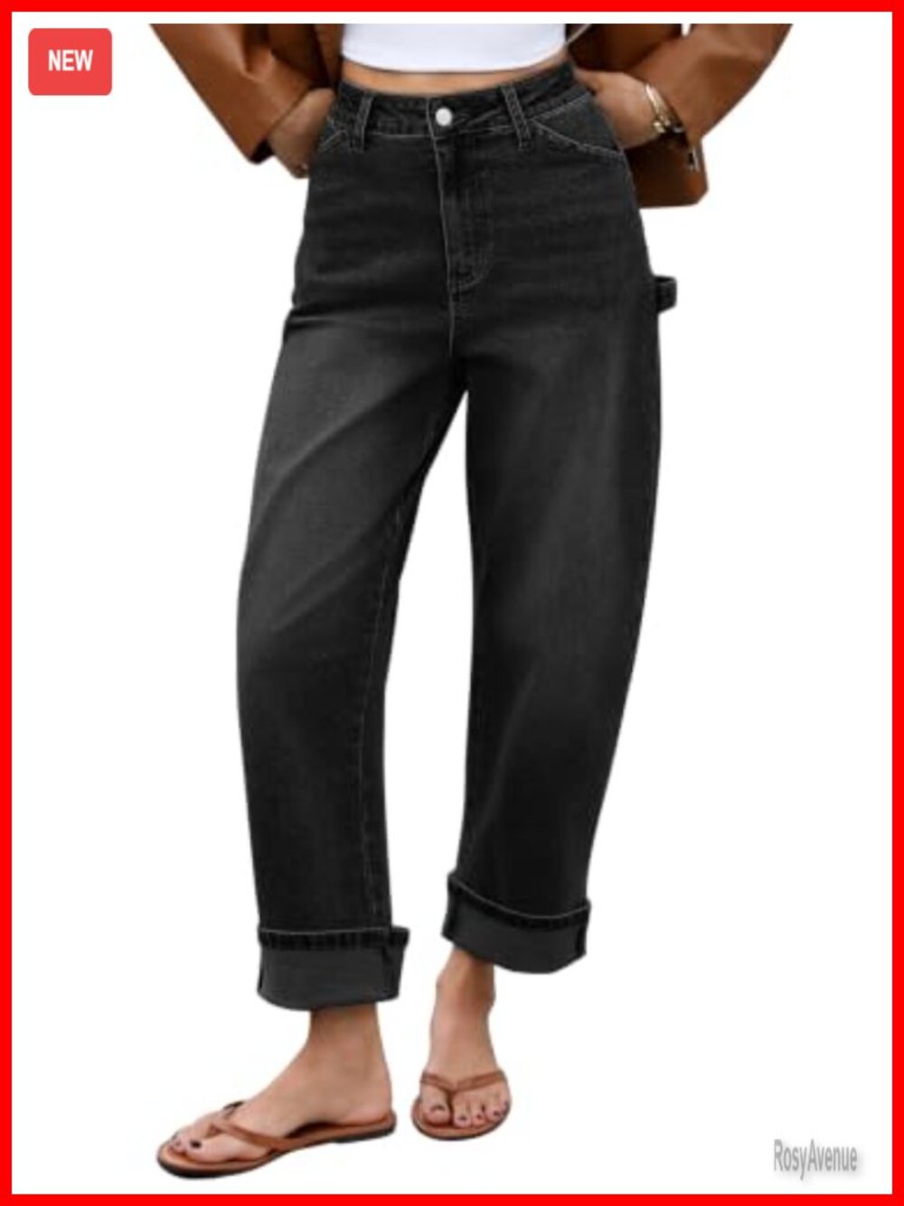 Women's Mid Rise Barrel Jeans Wide Leg Distressed Denim Pants